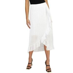 New Valentina Naldi Made in Italy Cotton Eyelet Faux Wrap Ruffle Trim Skirt